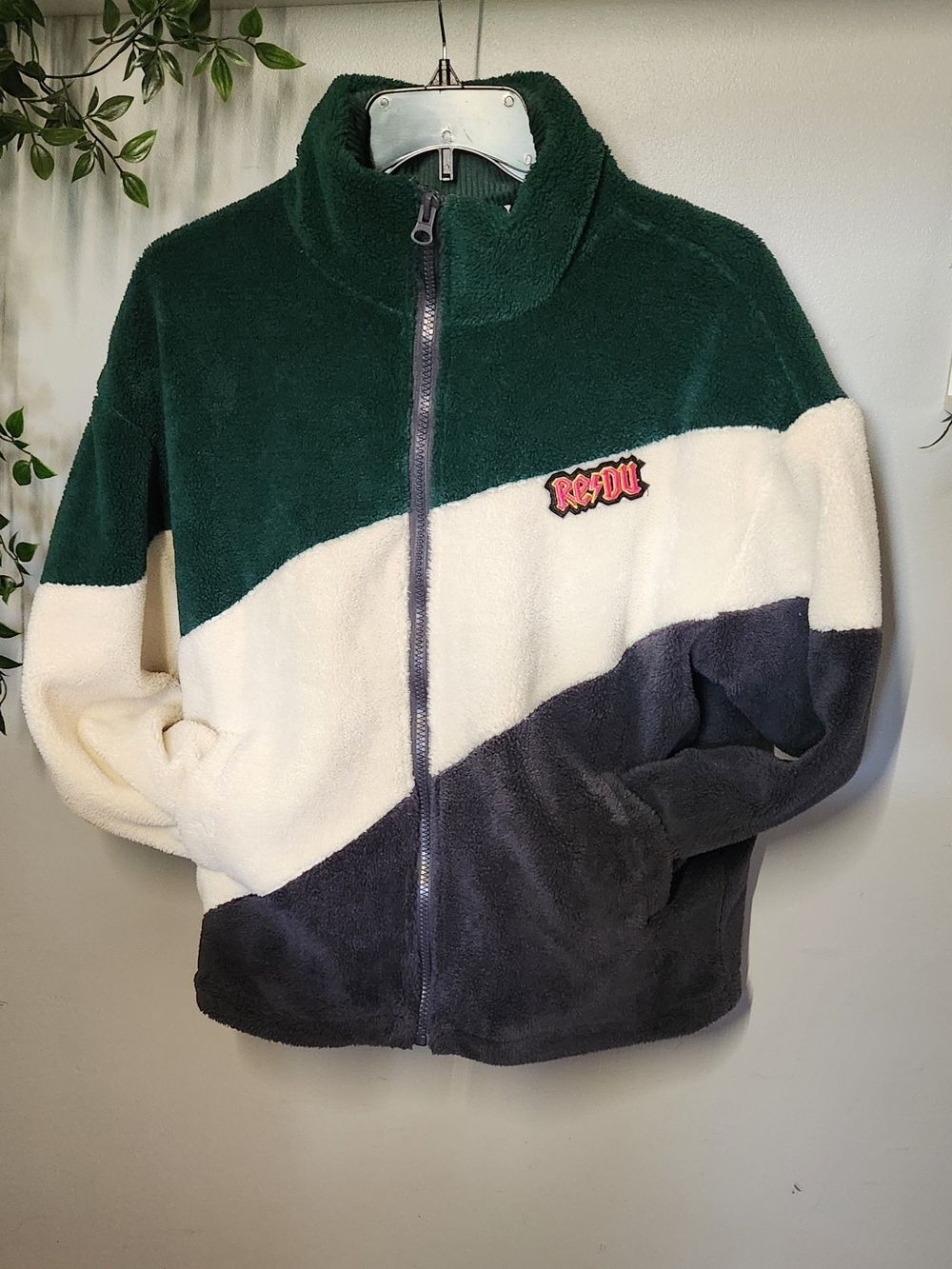 ReDu Sherpa Jacket - Colorblock Green/White/Gray Women's Medium
